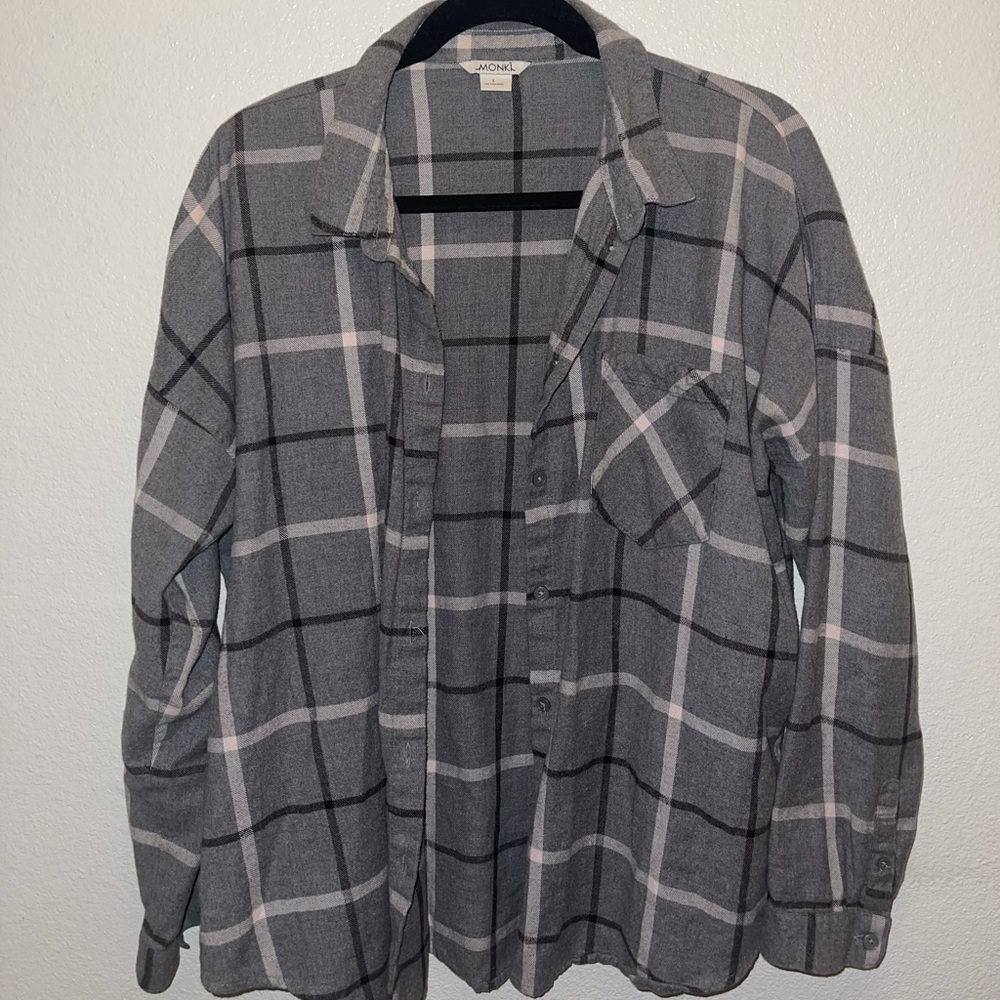 Monki Flannel Shirt. Grey. Size L